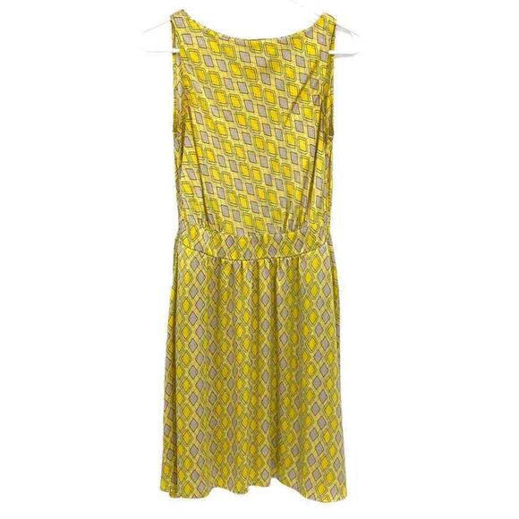 Hourglass Lilly Silk Dress Women Small Yellow Gray Sleeveless Mini Pockets - Picture 8 of 8